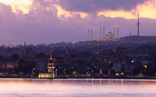 Maidens Tower and Camlica Mosque in Istanbul, Turkey photo