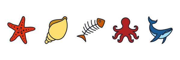 plantilla de símbolo de icono de conjunto de pescado y marisco para ilustración de vector de logotipo de colección de diseño gráfico y web