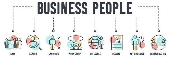 Business People banner web icon. team, search, candidate, work group, outsource, resume, key employee, communication vector illustration concept.