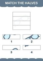 Match halves of Glasses. Worksheet for kids vector