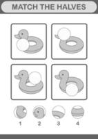 Match halves of Inflatable Duck. Worksheet for kids vector