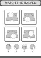 Match halves of Shorts. Worksheet for kids vector