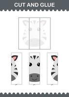 Cut and glue Zebra face. Worksheet for kids vector