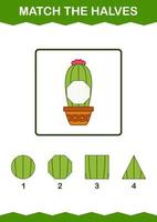 Match halves of Cactus. Worksheet for kids vector