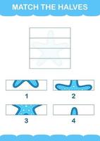 Match halves of Starfish. Worksheet for kids vector