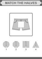 Match halves of Shorts. Worksheet for kids vector