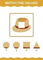 combinar las mitades del sombrero fedora. hoja de trabajo para niños vector