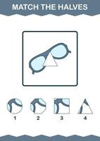 Match halves of Glasses. Worksheet for kids vector