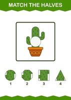emparejar mitades de cactus. hoja de trabajo para niños vector