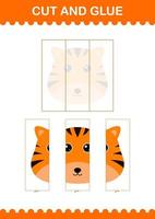 Cut and glue Tiger face. Worksheet for kids vector