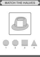 Match halves of Fedora Hat. Worksheet for kids vector