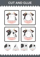 Cut and glue Cow face. Worksheet for kids vector