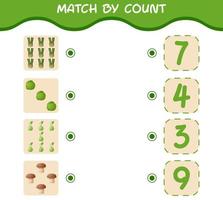 Match by count of cartoon vegetables. Match and count game. Educational game for pre shool years kids and toddlers vector