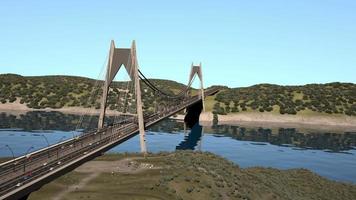 Passenger trains advancing on the bridge, 3D Animated video. video