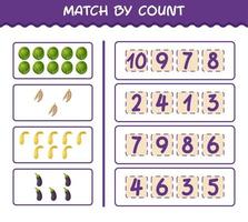 Match by count of cartoon vegetables. Match and count game. Educational game for pre shool years kids and toddlers vector