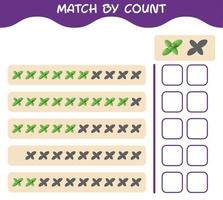 Match by count of cartoon mint leaf. Match and count game. Educational game for pre shool years kids and toddlers vector