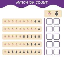 Match by count of cartoon turnip. Match and count game. Educational game for pre shool years kids and toddlers vector