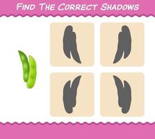 encuentra las sombras correctas de edamame de dibujos animados. juego de búsqueda y emparejamiento. juego educativo para niños de edad preescolar y niños pequeños vector