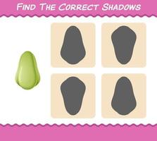 Find the correct shadows of cartoon chayote. Searching and Matching game. Educational game for pre shool years kids and toddlers vector