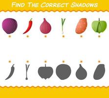 encuentra las sombras correctas de las verduras de dibujos animados. juego de búsqueda y emparejamiento. juego educativo para niños y niños pequeños en edad preescolar vector