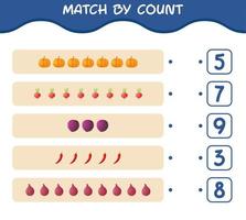 Match by count of cartoon vegetables. Match and count game. Educational game for pre shool years kids and toddlers vector