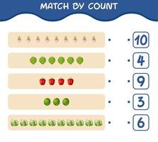 Match by count of cartoon vegetables. Match and count game. Educational game for pre shool years kids and toddlers vector
