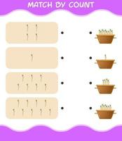 Match by count of cartoon parsnip. Match and count game. Educational game for pre shool years kids and toddlers vector