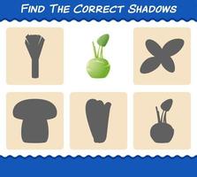 Find the correct shadows of cartoon kohlrabi. Searching and Matching game. Educational game for pre shool years kids and toddlers vector