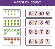 Match by count of cartoon vegetables. Match and count game. Educational game for pre shool years kids and toddlers vector