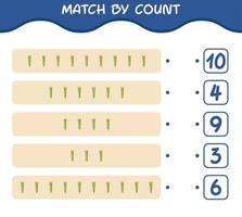 Match by count of cartoon asparagus. Match and count game. Educational game for pre shool years kids and toddlers vector