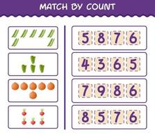 Match by count of cartoon vegetables. Match and count game. Educational game for pre shool years kids and toddlers vector