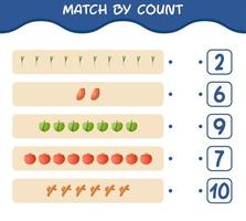 Match by count of cartoon vegetables. Match and count game. Educational game for pre shool years kids and toddlers vector