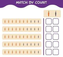 Match by count of cartoon carrot. Match and count game. Educational game for pre shool years kids and toddlers vector