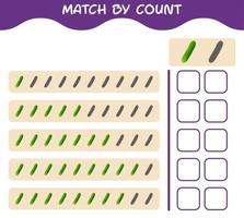 Match by count of cartoon cucumber. Match and count game. Educational game for pre shool years kids and toddlers vector