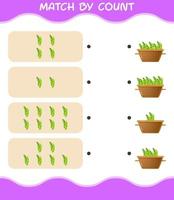 Match by count of cartoon edamame. Match and count game. Educational game for pre shool years kids and toddlers vector