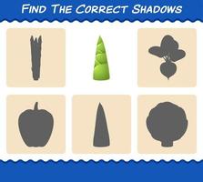 Find the correct shadows of cartoon bamboo shoot. Searching and Matching game. Educational game for pre shool years kids and toddlers vector