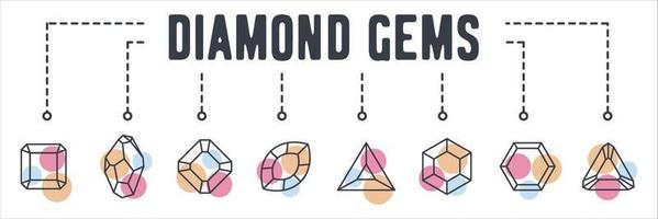 Gem and jewel banner web icon. Gemstones, precious stones and crystals vector illustration concept.