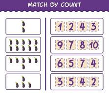 Match by count of cartoon eggplant. Match and count game. Educational game for pre shool years kids and toddlers vector