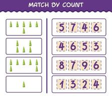 Match by count of cartoon bamboo shoot. Match and count game. Educational game for pre shool years kids and toddlers vector