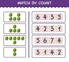 Match by count of cartoon brussels sprout. Match and count game. Educational game for pre shool years kids and toddlers vector