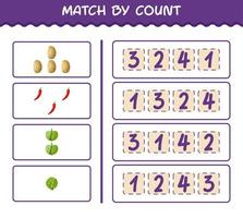 Match by count of cartoon vegetables. Match and count game. Educational game for pre shool years kids and toddlers vector