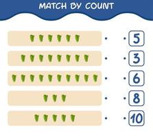 Match by count of cartoon lettuce. Match and count game. Educational game for pre shool years kids and toddlers vector