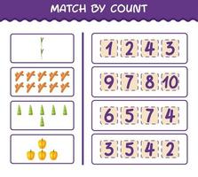 Match by count of cartoon vegetables. Match and count game. Educational game for pre shool years kids and toddlers vector