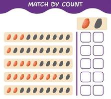 Match by count of cartoon sweet potato. Match and count game. Educational game for pre shool years kids and toddlers vector