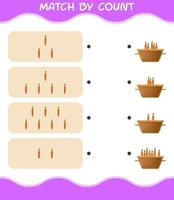 Match by count of cartoon carrot. Match and count game. Educational game for pre shool years kids and toddlers vector