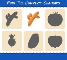 encuentra las sombras correctas de la cúrcuma de dibujos animados. juego de búsqueda y emparejamiento. juego educativo para niños de edad preescolar y niños pequeños vector