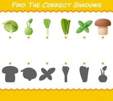 Find the correct shadows of cartoon vegetables. Searching and Matching game. Educational game for pre shool years kids and toddlers vector