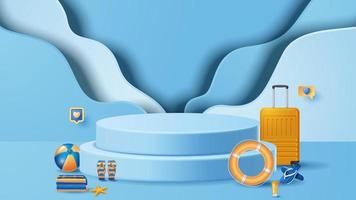 Summer display podium decoration background with beach ornament. Vector 3D Illustration