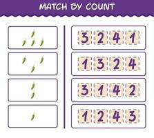 Match by count of cartoon green chilli. Match and count game. Educational game for pre shool years kids and toddlers vector