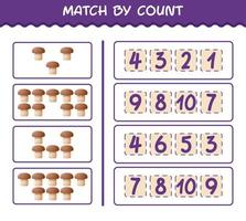 Match by count of cartoon mushroom. Match and count game. Educational game for pre shool years kids and toddlers vector